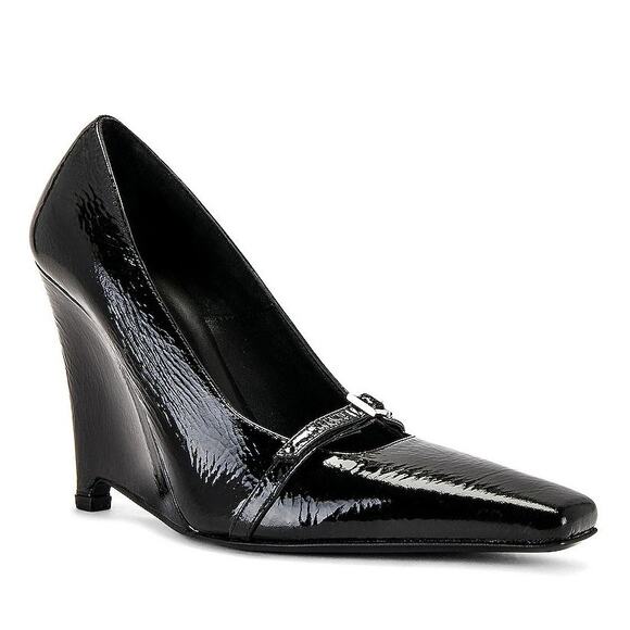 Helsa Wedge Heel Pump Square Toe Patent Leather Evening Statement Retro Sz 7.5 - Picture 1 of 11
